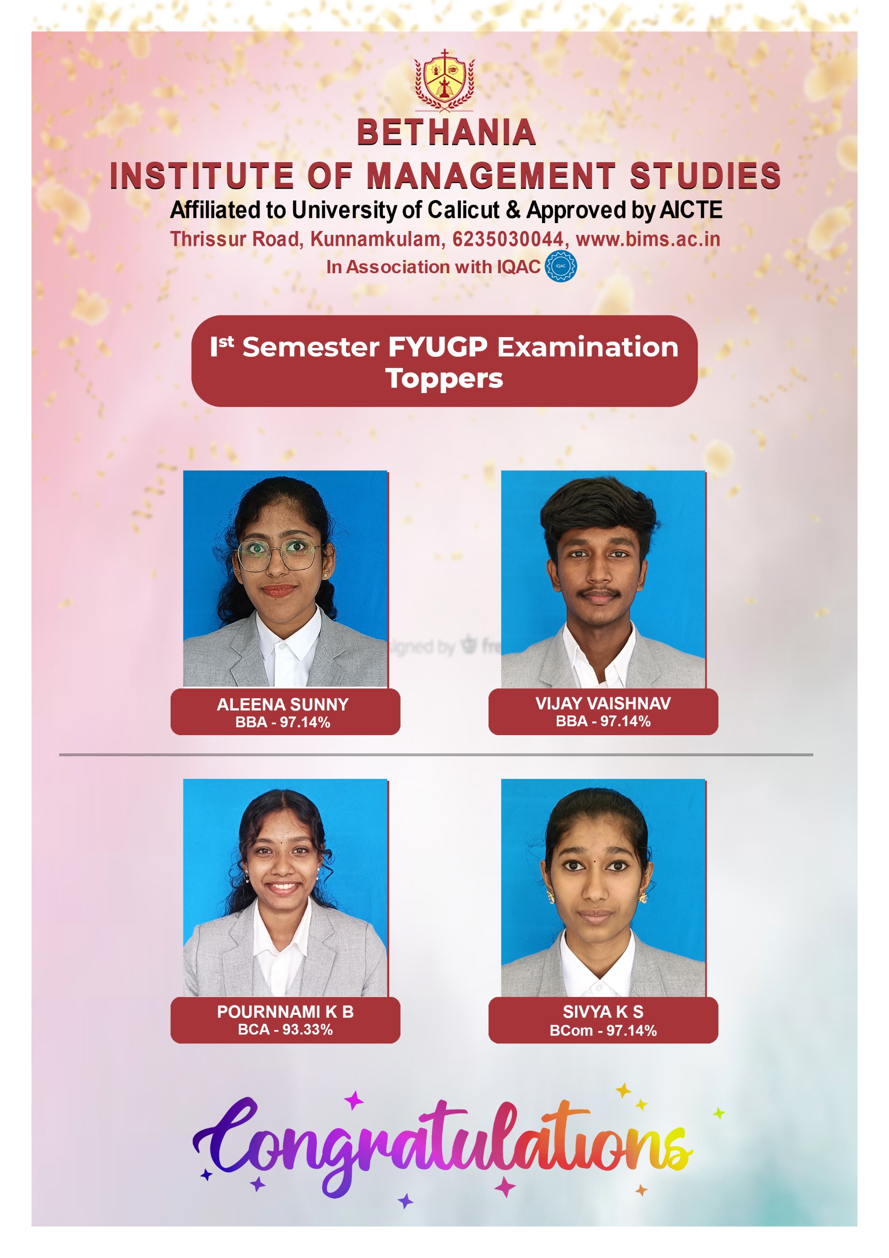 FYUGP - FIRST SEMESTER RESULT TOPPERS LIST 