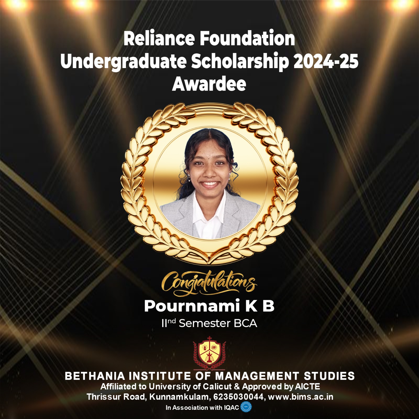 Reliance Foundation Undergraduate Scholarship 2024-25 Awardee 